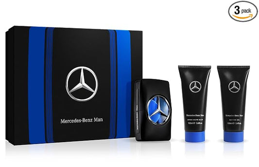 Mercedes Benz Man Gift Set - Iconic Fragrance with EDT Spray, Shower Gel, Aftershave for Men - Long Lasting Aromatic Woody Fruity Mens Cologne - 3 pc