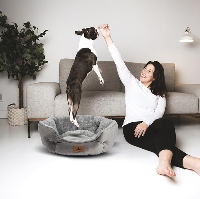 Large Dog Bed for Large Dogs, Cat Beds for Indoor Cats, Pet Bed for Puppy and Kitty, Extra Soft & Machine Washable with Anti-Slip & Water-Resistant Oxford Bottom, Grey, 35 inches