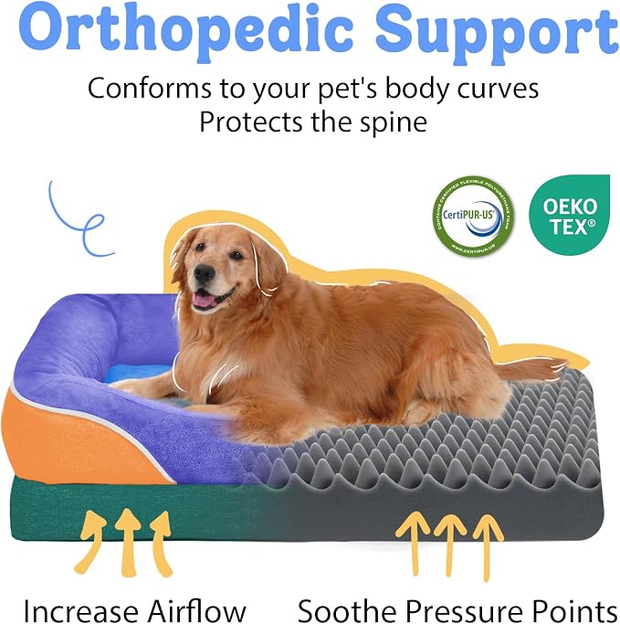 Waterproof Orthopedic XL Dog Bed for Large and Extra Large Dogs | Egg Crate Foam, 4-Sided Bolster Support, Waterproof Liner, Non-Slip Bottom, Machine Washable Cover, 42 x 30 Inch