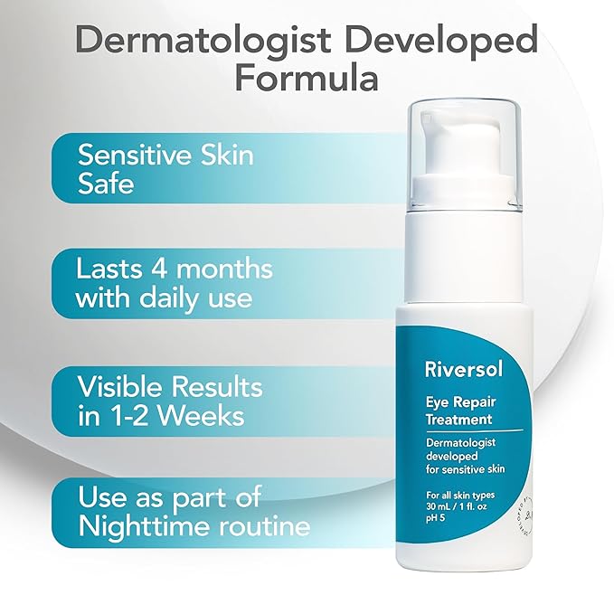 Riversol Peptide Eye Cream | Dermatologist-Developed for Sensitive Skin | Matrixyl, Haloxyl & Beta-T | Smooth, Hydrate & Brighten | 1 fl oz