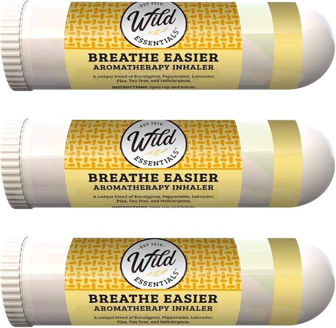 Wild Essentials 3 Pack of Breathe Easier Aromatherapy Nasal Inhalers Made with 100% Natural, Premium Grade Essential Oils, Allergies, Sinus, Clearing