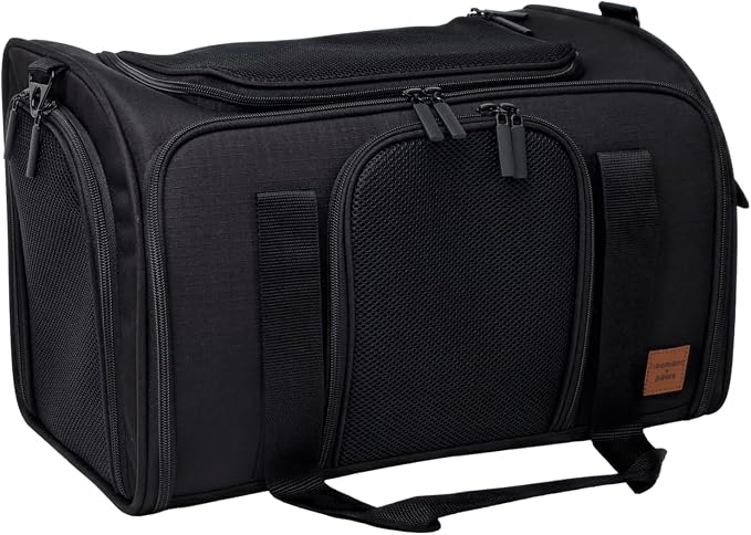 Airline-Approved Pet Carrier with Expandable Pop-Up Mesh Window, Waterproof Bottom & Plush Washable Pad (Black)