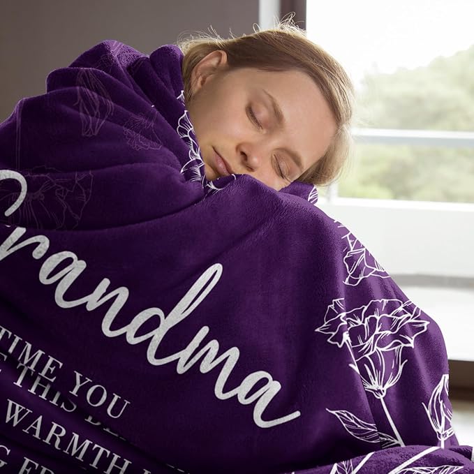 GiltGlimmer Grandma Gifts, Grandma Floral Blanket 50" x 60", Purple | Birthday Gifts for Grandma from Grandkids, to My Grandmother Soft Flannel Throw Blanket for Christmas Mothers Day