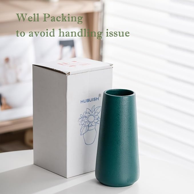 Simple Boho Ceramic Flower Vase for Home Decor (Green,Big) | 8'' Modern Farmhouse Vase for Flower Plant Pampas Grass, Fit for Table Shelf Centerpieces, Living Room Bedroom Wedding Gift