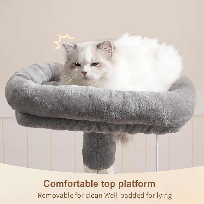 Heybly Cat Tree with Toy, 43.3 inch Cat Tower for Indoor Cats HCT004SW | Cat Condo with Durable Sisal Scratching Posts, Cat House with Padded Plush Perch, Cozy Hammock, Light Gray