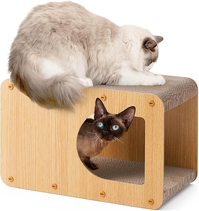 EHEYCIGA Cardboard Cat Scratcher House, 17-Inch Cat Scratch pad, Brown | Cat Scratching Board for Indoor Kitten Cats, High-density Corrugated Paper, Multi-function, Anti-scratch, Easy Install