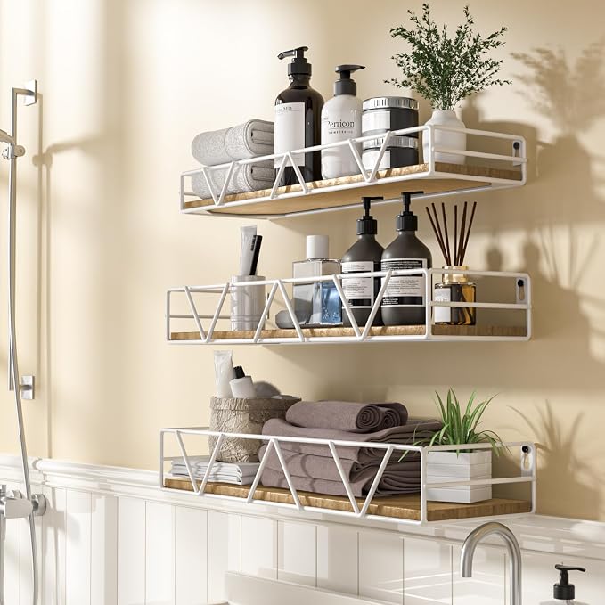 Floating Shelves Set of 3, Wood Wall Shelf, Farmhouse Shelf for Bedroom | Wall Mounted Floating Shelf for Living Room, Bedroom, Bathroom, Kitchen, Office