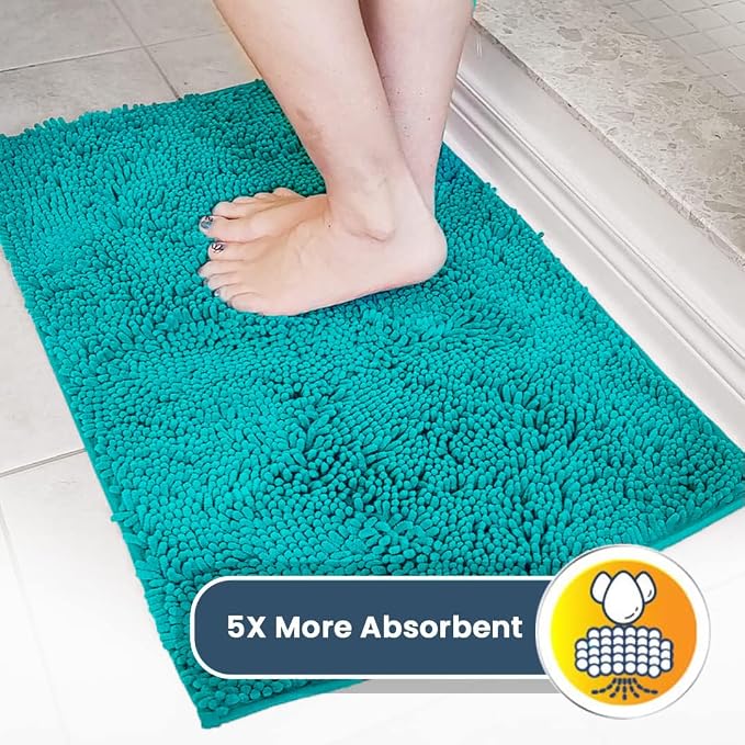 Muddy Mat® | Super Water Absorbent Door Mat Indoor, Microfiber Quick Dry Chenille Entryway Rug, Slip Resistant Front Door Mat, Indoor Mats for Entryway, Machine Washable Pet Rug, Teal 24" x 96"