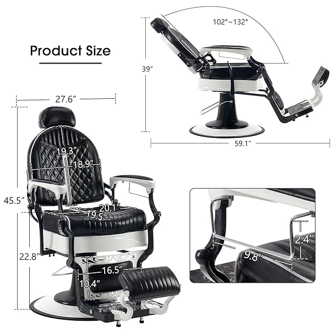 BarberPub Heavy Duty Metal Vintage Barber Chair All Purpose Professional Hydraulic Reclining Salon Beauty Spa Chair Styling Equipment 8730 (Blcak)