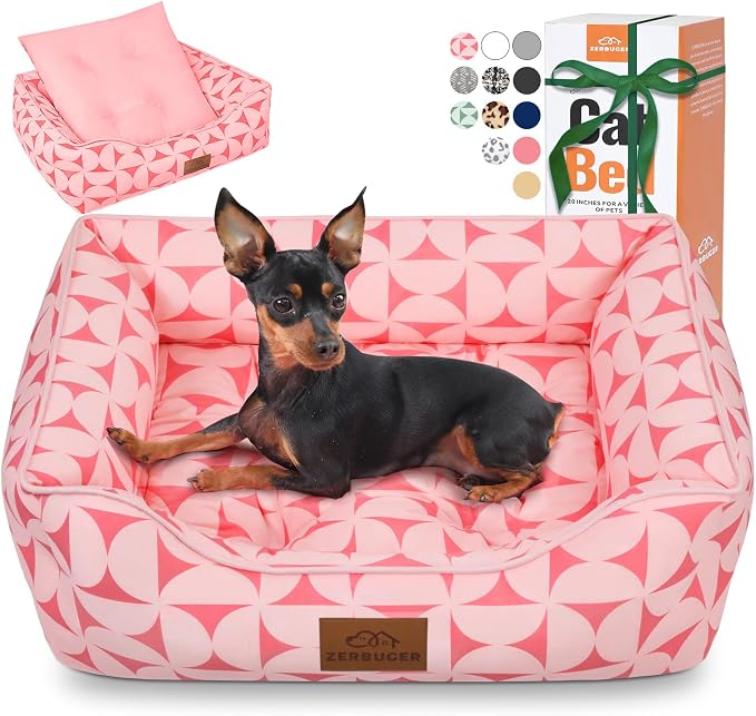 Zerbuger 25in Pink Pattern Rectangle Cat Dog Bed Machine Washable Sofa | Sleeping for Large Medium Small Pets Indoor Outdoor, Non-Slip Bottom Soft Puppy Bed Durable Orthopedic Calming Pet Cuddler