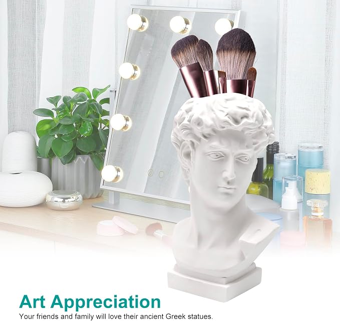 David Statue Greek Head Vase Bust Face Vase Head Retro Decor, Sculpture Brush Holder Bust, Makeup Brushes Container Pen Holder, 25CM