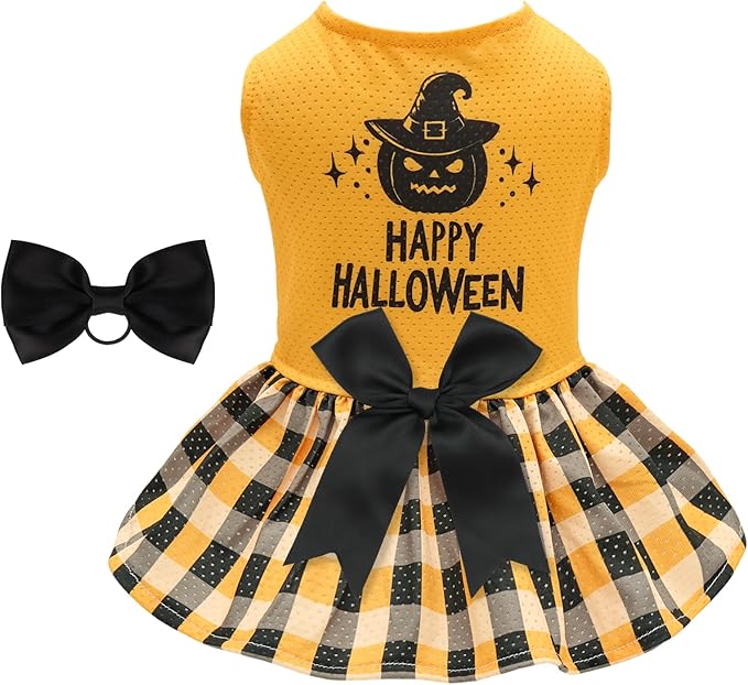 CuteBone Dog Mesh Dress Halloween Puppy Sundress Pet Outfit Summer Fashion for Small Dogs Girl Cat Clothes