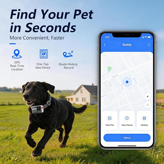 Joviren 4G Wireless Dog Fence & GPS Dog Collar with HD Camera,App-Controlled Boundaries Live Screen and Real-Time Tracking,Rechargeable Long Battery and IP66 Waterproof