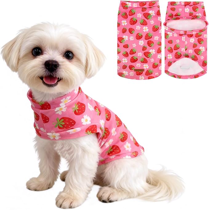 Cat Sweater Warm Fleece Pet Clothes for Cats Only | Soft Cat Vest Puppy Hoodie Coat, Fall Cold Winter Sweatshirt Pullover Clothing also for Small Dogs, Strawberry L