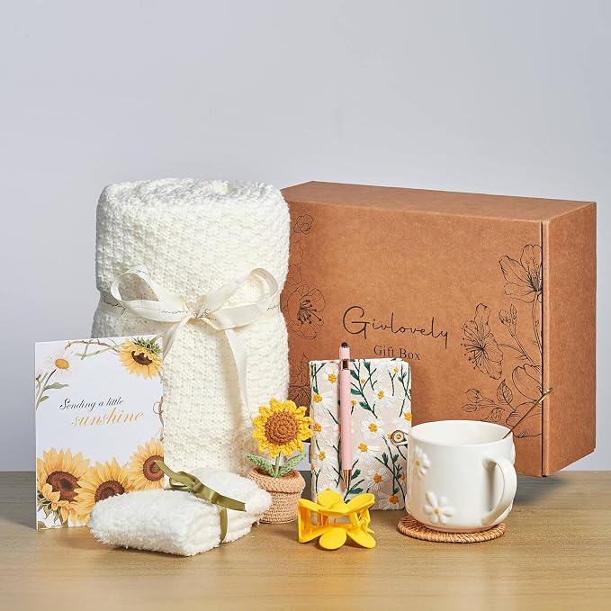 Sunshine Hugs in a Box, Thinking of You Gifts for Women & Cozy Care package | Get Well gift, Thank you, Birthday, Sending Sunshine