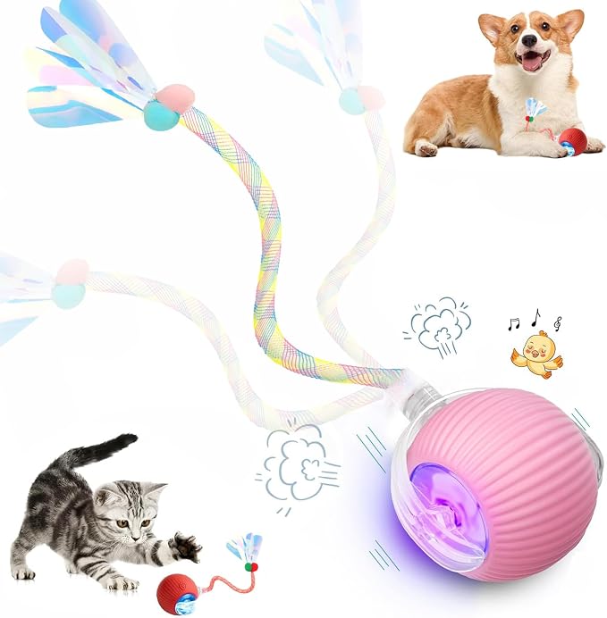 Speed 2.0 Tail Interactive Cat Toys for Indoor Cats, Moving Cat Toy | Chirping & Motion Activate Cat Toy, Smart Kitten Toys Rolling Ball Moving Ball, Electric Dog Cat Ball for Enrichment Exercise