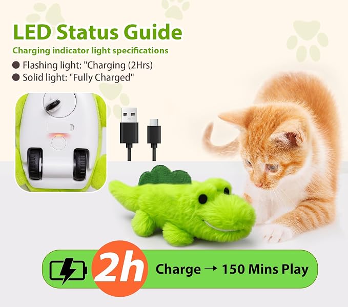 Interactive Cat Toys for Indoor Cats – Auto Moving Alligator with 360° Random Movement & Tail Wagging, Rechargeable Cat Exercise Toy with Catnip, Self-Play Fun for Bored Adult Cats-Set