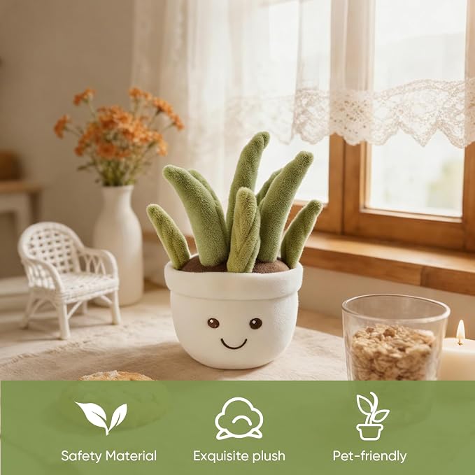 Furvana Succulent Plush Dog Toy, 2-in-1 Interactive Squeaky Chew Toy with Crinkle Layers for Medium, Large Dogs and Puppies (Leafy Aloe-Style)