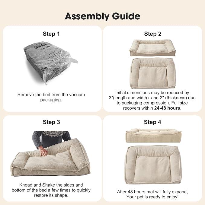 FURTIME XXL Orthopedic Dog Beds Large Sized Dog, Extra Thick Dog Couch 48" | Supportive Pet Sofa, Ergonomic Slant Dog Beds with Removable Washable Cover, Ultra Soft Surface & Non-Slip Bottom, Beige