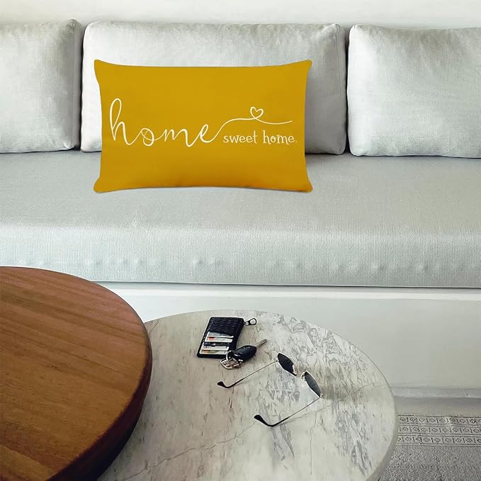 Home Sweet Home Quotes Farmhouse Pillow Covers 12x20 Inch, Decorative Throw Cushion Case, Housewarming Gift, Yellow