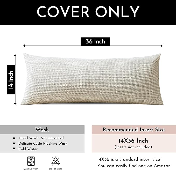 OTOSTAR Linen Throw Pillow Cover Set of 1 Decorative Long Lumbar Pillowcase Rectangle Cushion Cover 14x36 Inch for Home Decor Sofa Bedroom Car 35 x 90CM Beige