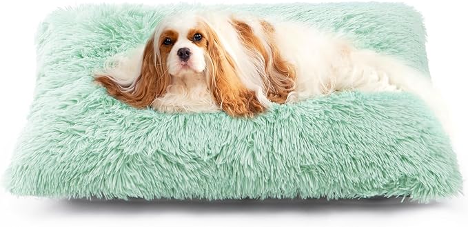 EHEYCIGA Fluffy Dog Crate Bed for Small Dogs, Plush Crate Pad, Apple Green | Calming Anti Anxiety Small Dog Bed, Washable Soft Warm Faux Fur Crate Mat with Non-Slip Bottom