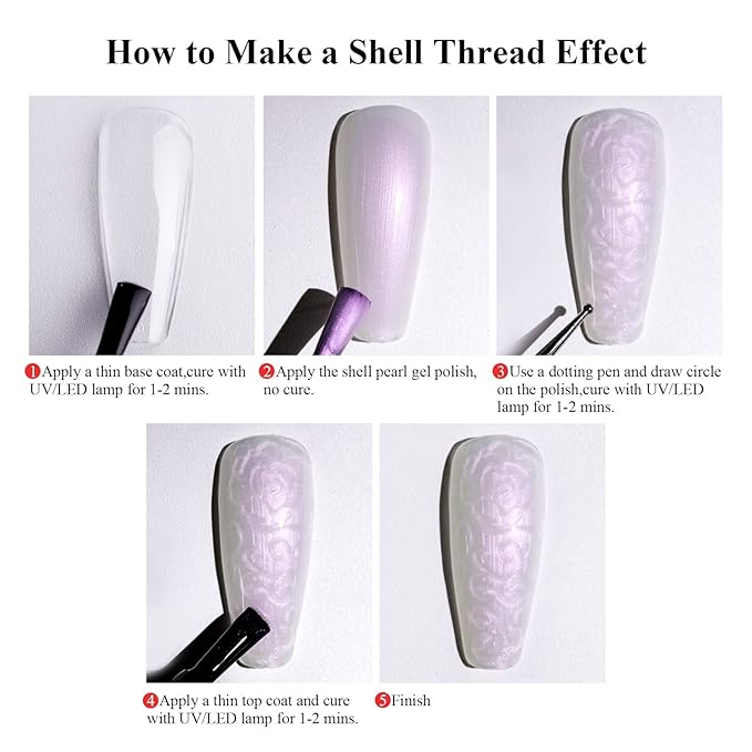 Imtiti Pearl Gel Nail Polish,0.5 Fl Oz Milky White Glitter Drawing Gel Polish Shell Thread Shimmer Mermaid Nail Gel Polish Soak Off UV LED for Home DIY Nail Art Manicure Salon