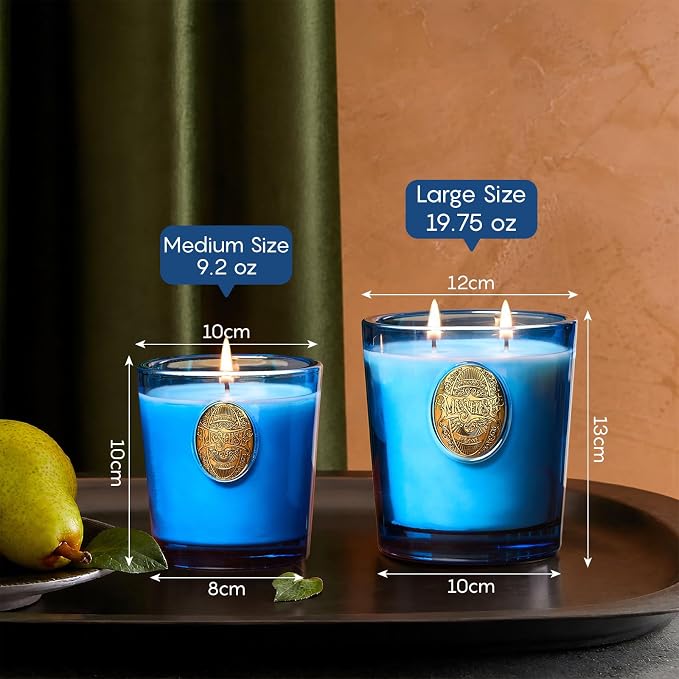 M&SENSE Large Two-Wick Summer Soy Candle | Peace & Blue | 19.8 oz, 120H Burn Time | Luxury Scented Candle for Relaxation, Gifting, Home Décor | for Bedroom, Office, Party