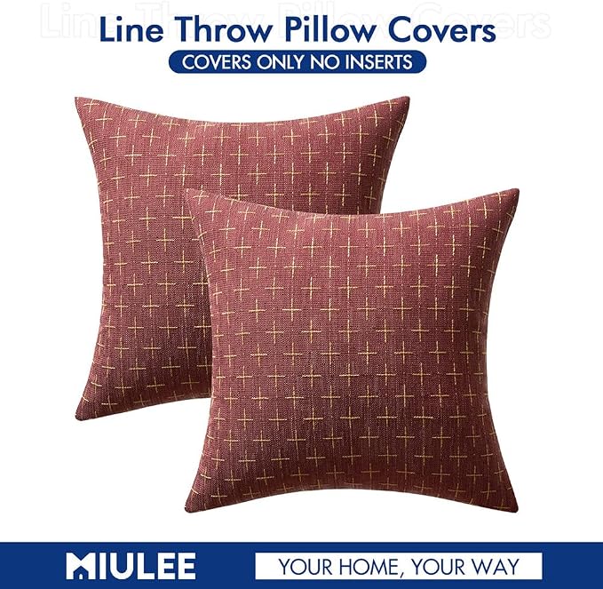 MIULEE Pack of 2 Christmas Decorative Burlap Linen Throw Pillow Covers Modern Farmhouse Pillowcase Rustic Woven Textured Cushion Cover for Sofa Couch Bed 18x18 Inch Wine Red