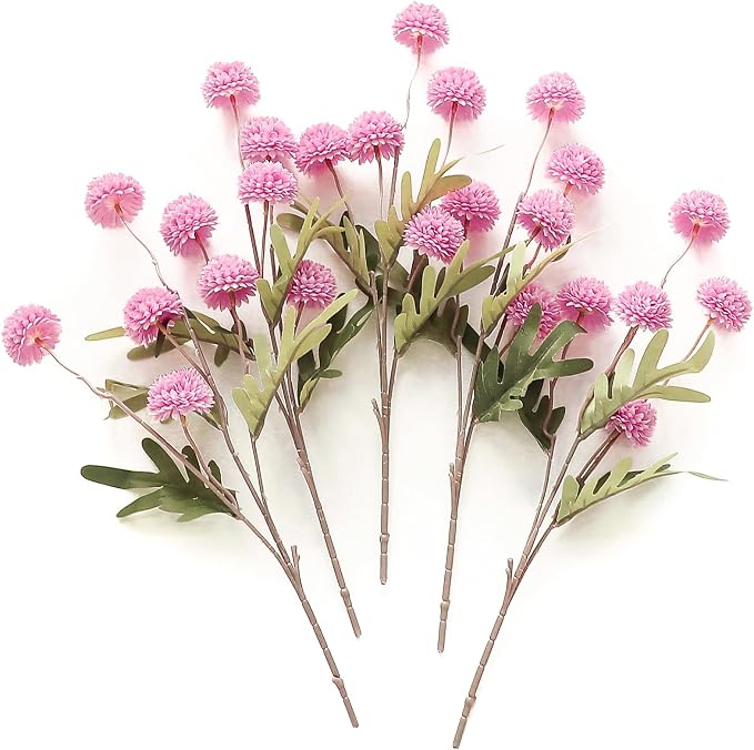 5pcs Fuchsia Pink Faux Silk Mums Artificial Flowers, Bulk Fake Small Mini Chrysanthemums with Stems for DIY Wedding Centerpieces Floral Arrangements Vase Fillers Home Decorations