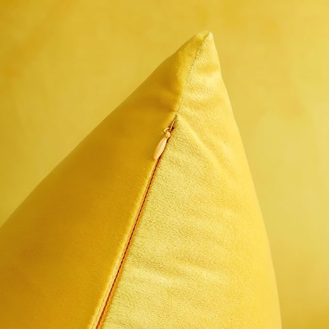 Artscope Luxury Velvet Pillow Covers Decorative Square Pillowcases Soft Solid Cushion Cases for Couch Sofa Bedroom Home Decor 24x24 Inch Golden Yellow