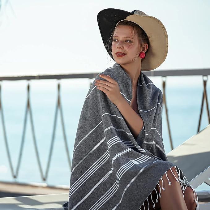 HAVLULAND Turkish Beach Towels, Oversized 40"x72" Turkish Bath Towel, Highly Absorbent Quick Dry Sand Free Beach Towels for Beach Pool Spa Gym Yoga Travel Camping Picnic Blanket - Black