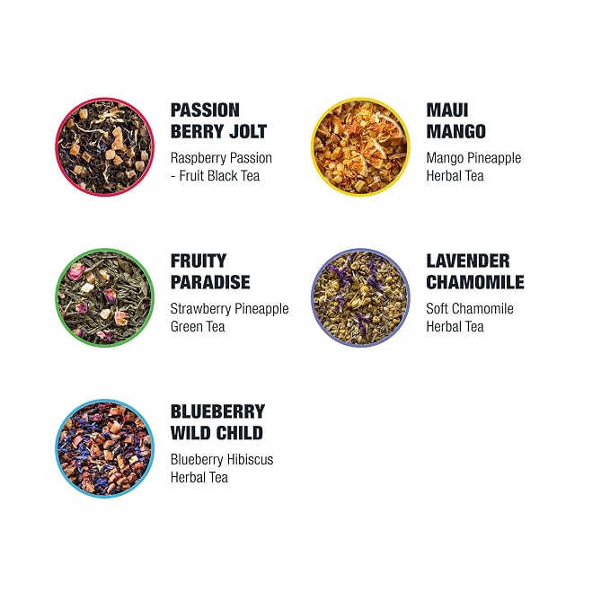 Tiesta Tea - Top Loose Leaf Tea Gift Box, High to Non-Caffeinated Assorted Blends, 5 Pouched Bags for Hot & Iced Brews Variety Pack, Green, Herbal, Black & Fruit