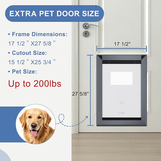 MAVRICFLEX Heavy Duty Aluminum Extra-Large Dog Door, X-Large, Dark Gray | XL Dog Door with 2 Sliding Lock Panels & Magnetic Soft Flaps, Energy Efficient Design for Giant Dogs Up to 200 LBS