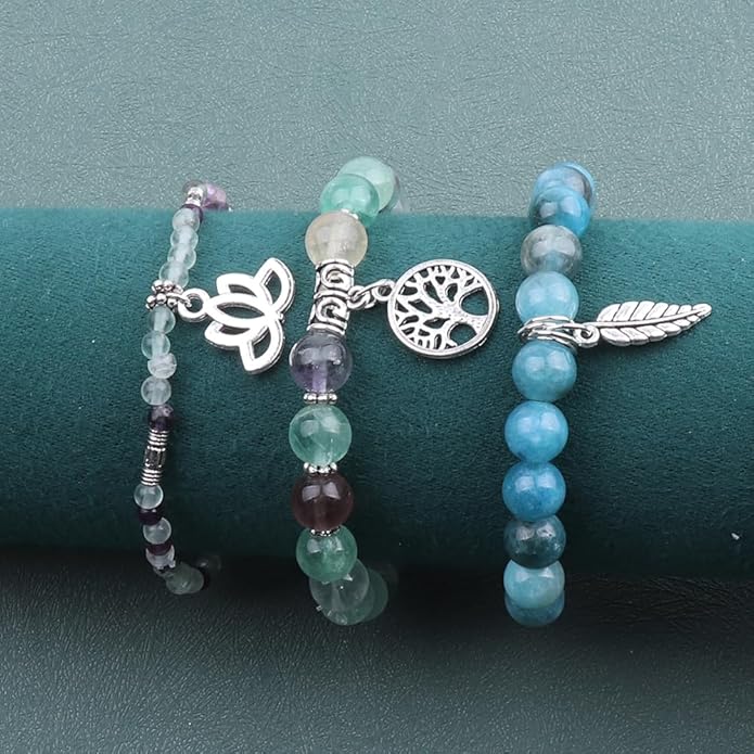 UEUC Tree of Life Yoga Healing Stone Bracelets,Multilayer Lotus Chakra Stone Reiki Bracelet Sets,Anxiety Crystal Natural Stone,for Women Stress Relief