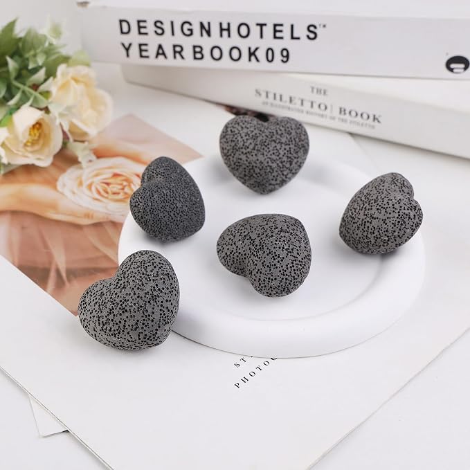 rockcloud Black Lava Rock Stone Heart Shape Pocket Stones Dyed Lava Rocks Aromatherapy Essential Oil Diffuser Set, 1.7 Inches, 5 Pcs