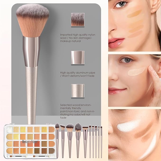 Professional 28 Colors Cream Concealer Camouflage Makeup Palette Contouring Kit, 10 Makeup Brushes, Face Eye Body Cosmetic Foundation, Contour, Repairs Redness, Dull, Dark Circles