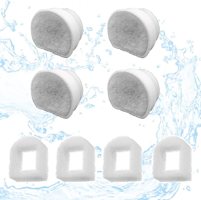 8 Pack Pet Fountain Replacement Filters, 4 Carbon and 4 Foam Pre-Filters | For Select Ceramic and Stainless Pet Fountains; Carbon Reduces Odors, Foam Catches Hair and Debris to Support Pump Care