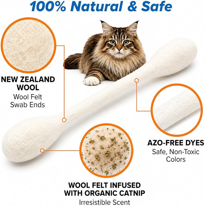 Glaciart One XXL Swabs Cat Toys with Catnip - 2 Pk | Durable for Chew, Cute Cat Toys Interactive Kitty for Boredom, Exercise, & Play | Filled w/Organic Catnip for Anxiety & as Digestive Aid