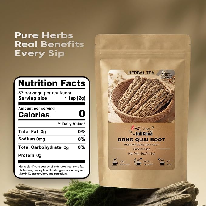 FullChea - Dried Dong Quai Root, 4oz/114g, Premium Sifted Angelica Sinensis | Premium natural dang gui root, caffeine-free, Non-GMO, gentle gut support, daily wellness tea, easy to brew hot or iced