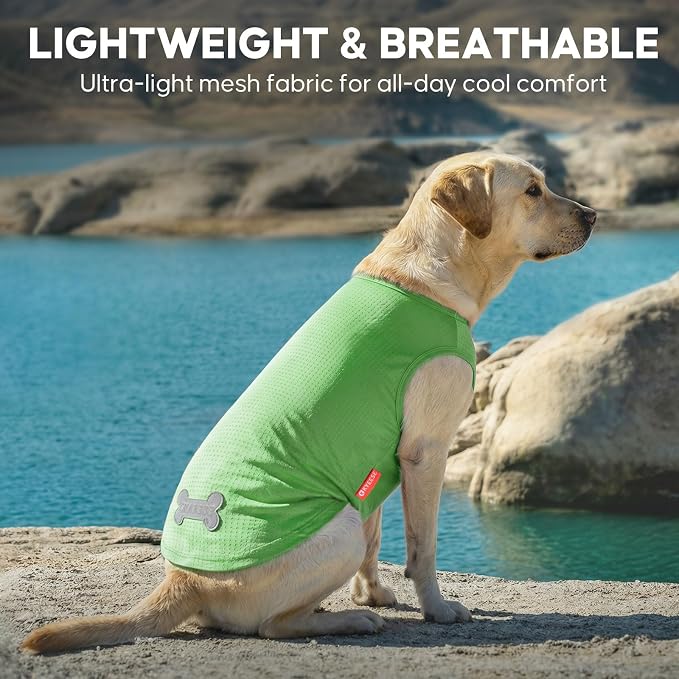 KYEESE 2Pack Dog Shirt, Lightweight Sun Protection Dog T Shirts for Medium Large Dogs Boy Girl, Breathable Mesh Tank Top Sleeveless Pet Reflective Vest, Soft Summer Dogs Clothes, Hawaii+Green, 2XL