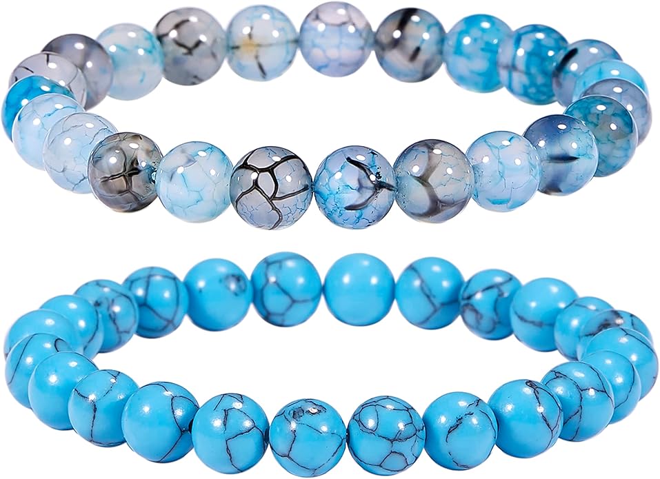 Bivei Natural Gemstone Semi Precious Healing Crystals Handmade Stretchy Round Beads Bracelet,Stocking Stuffers for Women Enhance Positive Energy