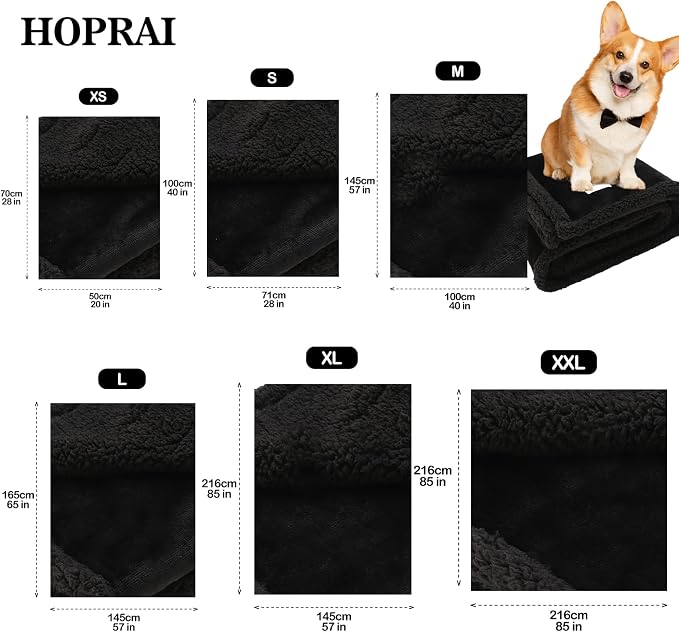 Waterproof Pet Blanket for Medium Large Dogs Washable Fluffy Thick Jacquard Shag Fleece Warm Sherpa Pet Blanket Cats Puppy Couch Protection (Black L57*65inches)