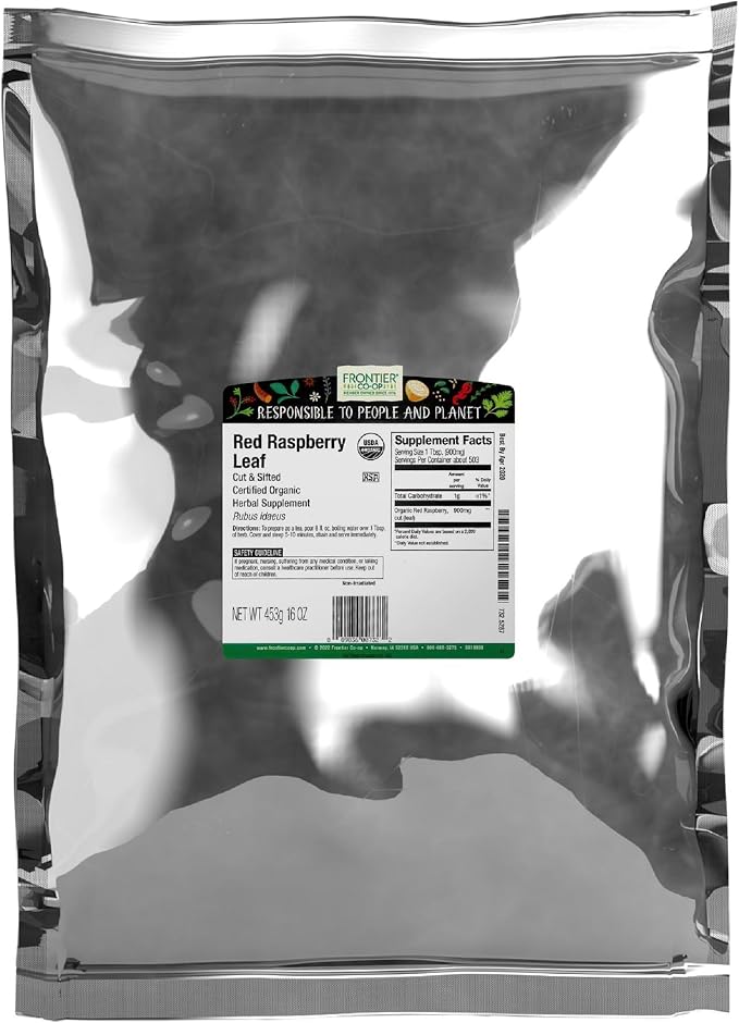 Frontier Co-op Organic Red Raspberry Leaf, 16 Oz, Bulk Bag - Caffeine-Free Loose Leaf Herb for Tea or DIY Body Care Products