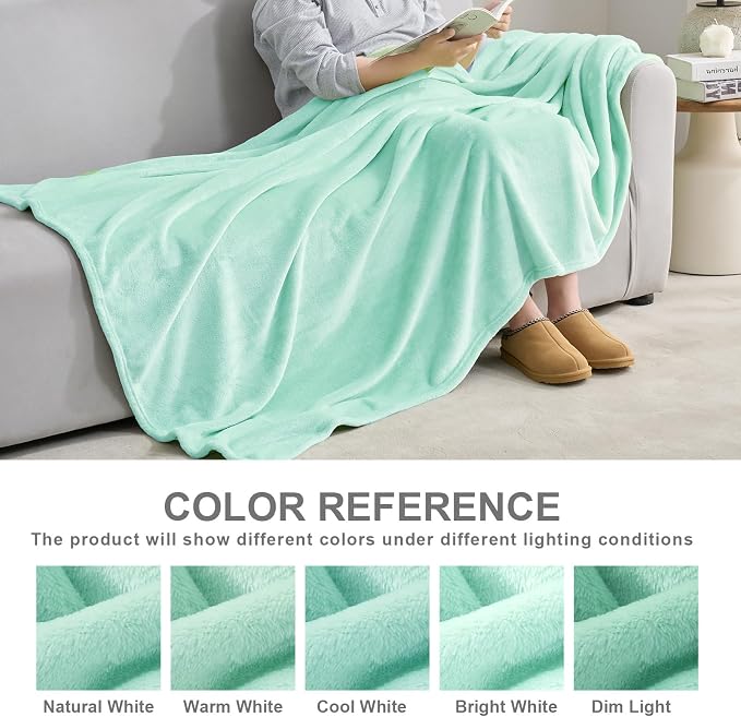 Hansleep Throw XL Mint Green Fleece Blanket, Soft Flannel Bed Blanket | Fuzzy Cozy Blanket 50x70 Inches, Multi-use for Bed, Sofa, Couch, Travel, Camping, All Season Warm Lightweight Cover