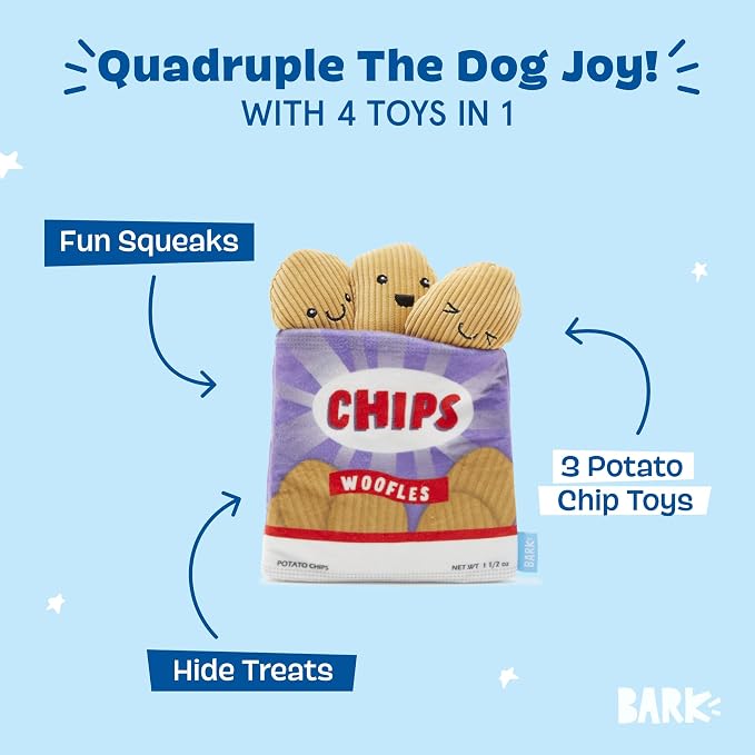 BarkBox Woofles Potato Chips 2-in-1 Interactive Plush Dog Toy
