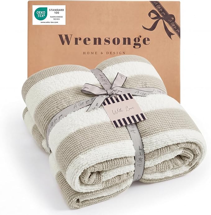 Soft Throw Blanket for Couch-Cozy Reversible Knitted Blankets | Lightweight Warm Fluffy Decor for Women, Mom, Her & Girls, Sofa, Chair, Bed, 50x70in, Feather Yarn Khaki