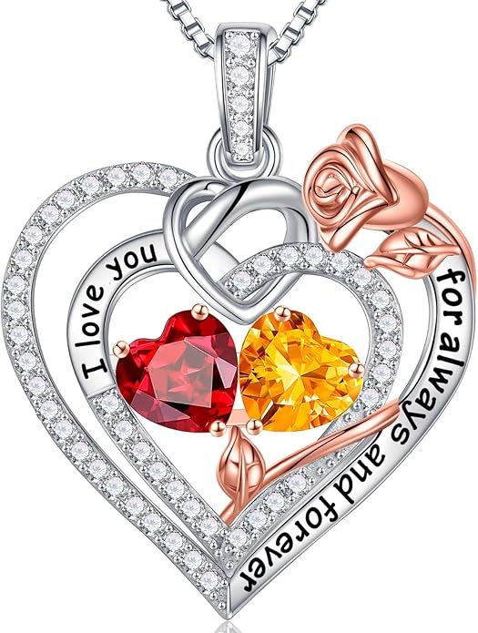 Iefil Valentines Day Gifts for Her Wife - 925 Sterling Silver Double Birthstone Necklace, Anniversary Birthday Gifts for Women, Jewelry Gift for Wife Girlfriend Mom Her