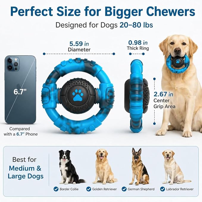 Pamlulu Tough Dog Toys for Aggressive Chewers, Indestructible Dog Toy for Large Dogs, Nylon Chew Toys for Medium Large Breed, Interactive Dog Toys to Keep Them Busy, Dog Birthday