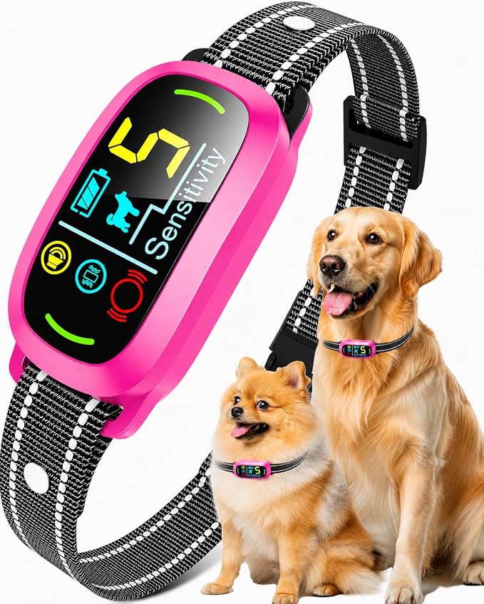 Bark Collar for Small Medium Large Dogs with 5 Training Modes,HotPink | AI Bark Recognition, Effective Anti Barking Device with 5 Sensitivity Levels, Rechargeable IP67 Waterproof Anti Bark Collar